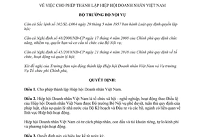 Quyết định 1790/QĐ-BNV năm 2011 cho phép thành lập Hiệp hội Doanh nhân Việt Nam