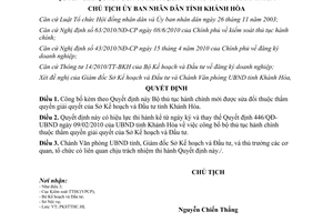 Quyết định 2821/QĐ-UBND năm 2011 thủ tục hành chính thẩm quyền Sở KHĐT Khánh Hòa
