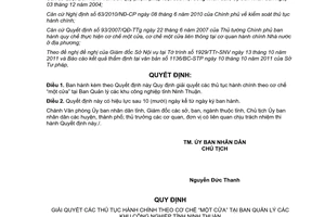Quyết định 57/2011/QĐ-UBND thủ tục hành chính khu công nghiệp Ninh Thuận
