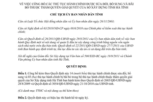Quyết định 3385/QĐ-UBND công bố thủ tục hành chính được sửa đổi