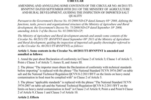 Circular No. 68/2011/TT-BNNPTNT amending and annulling some contents of the