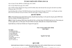 Quyết định 34/2011/QĐ-UBND Quy chế phối hợp giữa Uỷ ban nhân dân và Đoàn Thanh niên Lào Cai