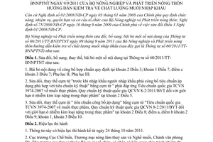 Thông tư 68/2011/TT-BNNPTNT sửa đổi, bãi bỏ Thông tư 60/2011/TT-BNNPTNT