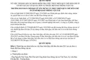 Quyết định 2367/BGTVT-TCCB thành lập đoàn kiểm tra  thực hiện Quy chế dân chủ