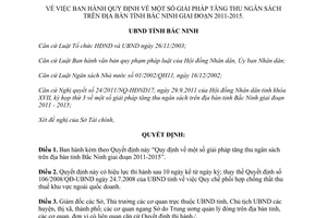Quyết định số 130/2011/QĐ-UBND giải pháp tăng thu ngân sách Bắc Ninh 2011-2015