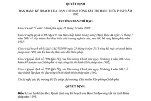 Quyết định 89/QĐ-BCĐTKHP1992  Kế hoạch Ban Chỉ đạo tổng kết thi hành