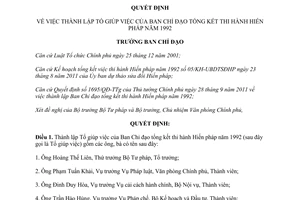 Quyết định 87/QĐ-BCĐTKHP1992  thành lập Tổ giúp việc Ban Chỉ đạo