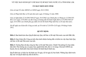 Quyết định 33/2011/QĐ-UBND Quy chế bảo vệ Bí mật Nhà nước