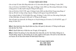 Quyết định 38/2011/QÐ-UBND quản lý nhà nước về thông tin đối ngoại Tây Ninh