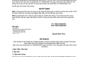 Quyết định 1098/QĐ-BHXH  phê duyệt Kế hoạch xây dựng và áp dụng hệ thống