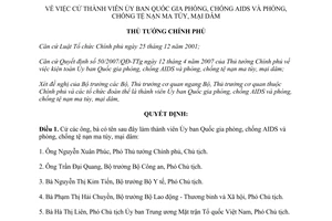 Quyết định 1867/QĐ-TTg  cử thành viên Ủy ban Quốc gia phòng, chống AIDS