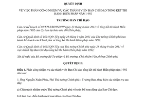 Quyết định 90/QĐ-BCĐTKHP1992  phân công nhiệm vụ thành viên Ban Chỉ đạo