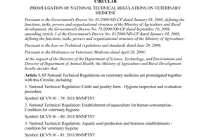 Circular No. 71/2011/TT-BNNPTNT promulgation of national technical regulations on veterinary medicine