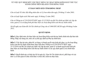 Quyết định 955/QĐ-UBND-HC chi thực hiện hoạt động kiểm soát thủ tục hành chính Đồng Tháp