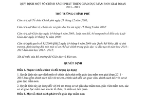 Quyết định 60/2011/QĐ-TTg chính sách phát triển giáo dục mầm non
