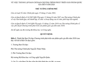 Quyết định 1893/QĐ-TTg thành lập Ban Chỉ đạo Chương trình phát triển sản phẩm