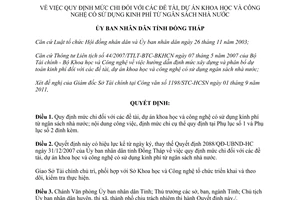 Quyết định 956/QĐ-UBND-HC 2011 chi dự án khoa học công nghệ sử dụng ngân sách nhà nước Đồng Tháp