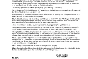 Thông tư 73/2011/TT-BNNPTNT sửa đổi Thông tư 36/2011/TT-BNNPTNT