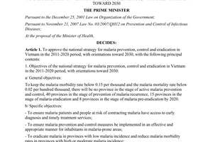 Decision No. 1920/QD-TTg approving the national strategy for malaria prevention
