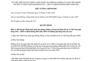 Quyết định 1920/QĐ-TTg phòng chống và loại trừ bệnh sốt rét