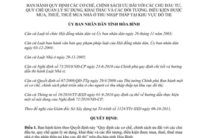 Quyết định 22/2011/QĐ-UBND  cơ chế chính sách ưu đãi chủ đầu tư