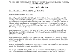 Quyết định 3483/QĐ-UBND điều chỉnh giá đất ở tại khu quy hoạch dân cư