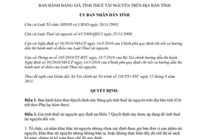 Quyết định 36/2011/QĐ-UBND bảng giá tính thuế tài nguyên
