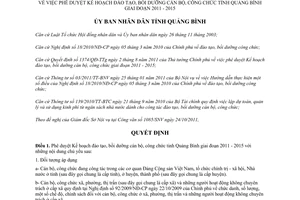 Quyết định 2809/QĐ-UBND 2011 kế hoạch đào tạo bồi dưỡng cán bộ công chức Quảng Bình 2011 2015