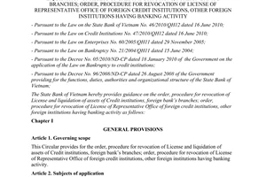 Circular No. 34/2011/TT-NHNN guiding the order, procedure for revocation