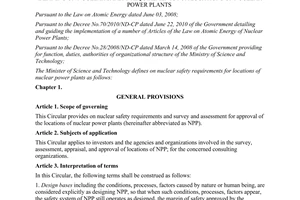Circular No. 28/2011/TT-BKHCN defining on nuclear safety requirements for locati