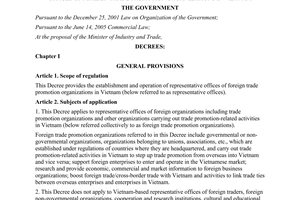 Decree No. 100/2011/ND-CP providing the establishment and operation of represent
