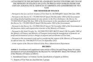 Decision No. 2604/QD-BTC on the amendment and supplement some articles