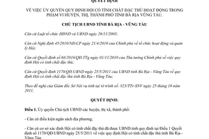 Quyết định 2459/QĐ-UBND 2011 Hội có tính chất đặc thù hoạt động phạm vi Bà Rịa Vũng Tàu