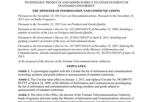 Circular No. 31/2011/TT-BTTTT on promulgating the list of information