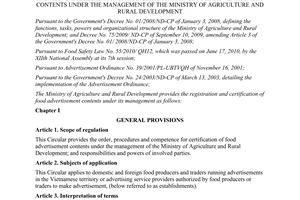 Circular No. 75/2011/TT-BNNPTNT providing the registration and certification