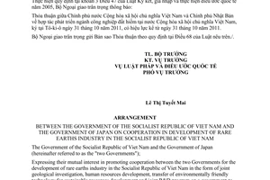 Thông báo hiệu lực Thỏa thuận hợp tác phát triển ngành công nghiệp đất hiếm