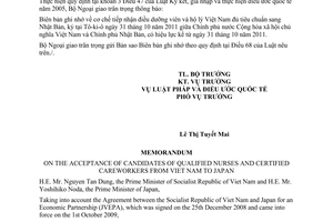 Thông báo hiệu lực Biên bản ghi nhớ cơ chế tiếp nhận điều dưỡng viên