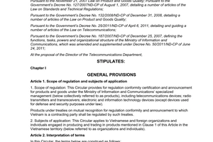 Circular No. 30/2011/TT-BTTTT  on providing for regulation conformity certificat