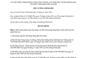 Quyết định 1941/QĐ-TTg  điều chỉnh phân công Thủ tướng, Phó Thủ tướng