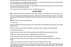 Quyết định 2331/QĐ-BTC  Hệ thống chỉ tiêu và Chế độ báo cáo thống kê