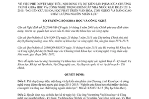 Quyết định 3087/QĐ-BKHCN phê duyệt mục tiêu, nội dung và dự kiến sản phẩm