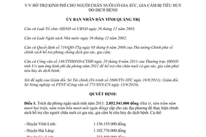 Quyết định 2059/QĐ-UBND 2011 hỗ trợ kinh phí người chăn nuôi gia súc gia cầm bị tiêu hủy Quảng Trị