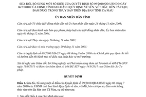 Quyết định 13/2011/QĐ-UBND sửa đổi Quyết định 09/2010/QĐ-UBND