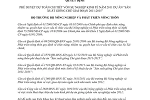 Quyết định 1446/QĐ-BNN-TC phê duyệt kinh phí Dự án sản xuất giống chè 2011-2015