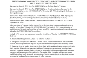 Circular No. 32/2011/TT-NHNN amending and supplementing a number of articles