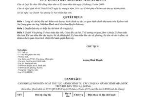 Quyết định 1770/QĐ-UBND năm 2011 danh sách cán bộ đầu mối cải cách hành chính