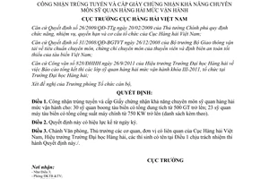 Quyết định 784/QĐ-CHHVN công nhận trúng tuyển và cấp giấy chứng nhận