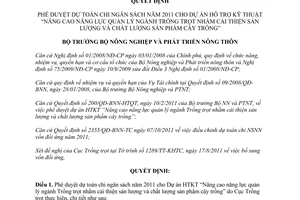 Quyết định 1456/QĐ-BNN-TC  phê duyệt Dự toán chi ngân sách cho dự án hỗ trợ