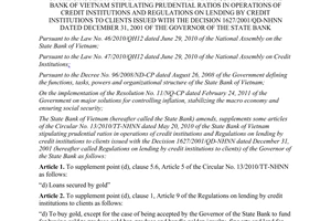 Circular No. 33/2011/TT-NHNN of the State Bank of Vietnam amending, supplementin