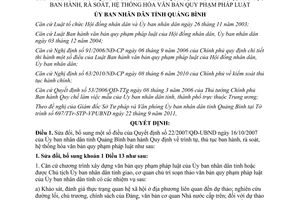 Quyết định 15/2011/QĐ-UBND trình tự thủ tục ban hành hệ thống hóa văn bản Quảng Bình
